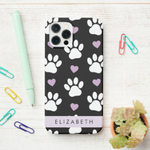Dog Paws, White Paws, Lilac Hearts, Your Name iPhone 12 Pro Case