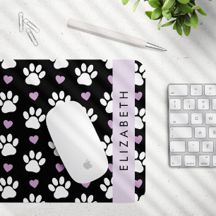 Dog Paws, White Paws, Lilac Hearts, Your Name Mouse Mat