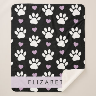 Dog Paws, White Paws, Lilac Hearts, Your Name Sherpa Blanket