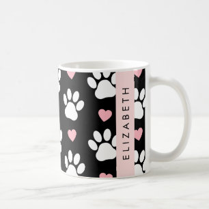 Dog Paws, White Paws, Pink Hearts, Your Name Coffee Mug