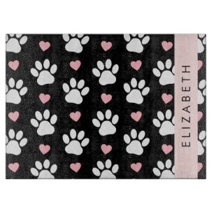 Dog Paws, White Paws, Pink Hearts, Your Name Cutting Board