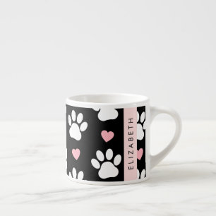Dog Paws, White Paws, Pink Hearts, Your Name Espresso Cup