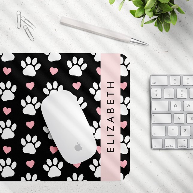 Dog Paws, White Paws, Pink Hearts, Your Name Mouse Mat (Creator Uploaded)
