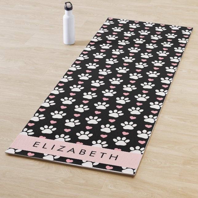 Dog Paws, White Paws, Pink Hearts, Your Name Yoga Mat (In Situ)
