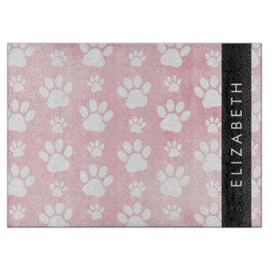 Dog Paws, White Paws, Pink Watercolors, Your Name Cutting Board