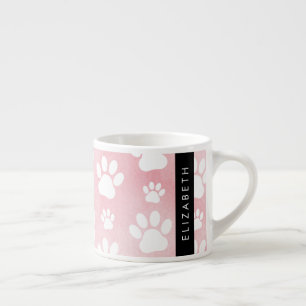 Dog Paws, White Paws, Pink Watercolors, Your Name Espresso Cup