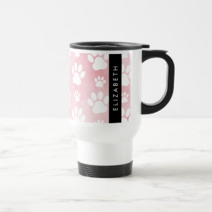 Dog Paws, White Paws, Pink Watercolors, Your Name Travel Mug