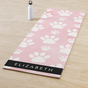 Dog Paws, White Paws, Pink Watercolors, Your Name Yoga Mat