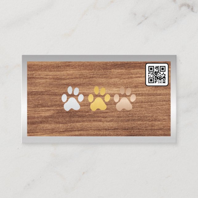 Dog Paws Wood | QR code Business Card (Front)