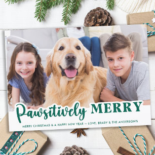Dog Pawsitively Merry Cute Personalised Pet Photo Holiday Card