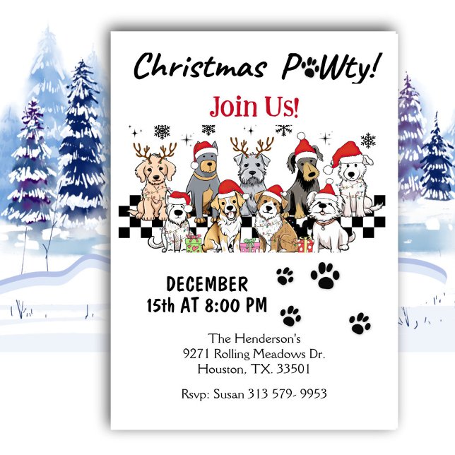 Dog Pawty Animals Christmas Party Invitation (Creator Uploaded)