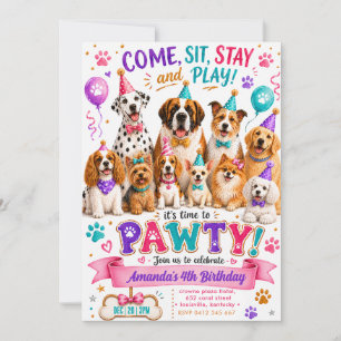 Dog Pawty Colourful Watercolor Puppy Birthday Invitation
