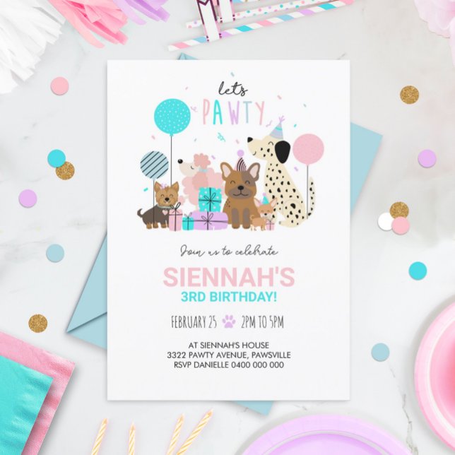 Dog Pawty Invitation Puppy Invitation Girl (Creator Uploaded)