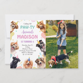 Dog Pawty Photo Birthday Invitation