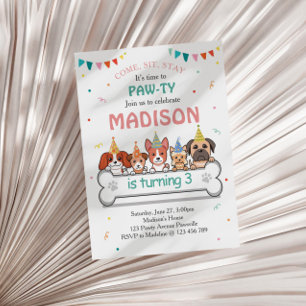 Dog Pawty Puppy Birthday Invitation