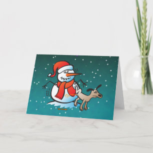 Dog Peeing on a Snowman Holiday Card