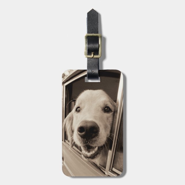 Dog Peeking Out a Car Window Luggage Tag (Front Vertical)