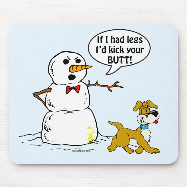 Dog Pees on Snowman Cartoon Mouse Mat (Front)