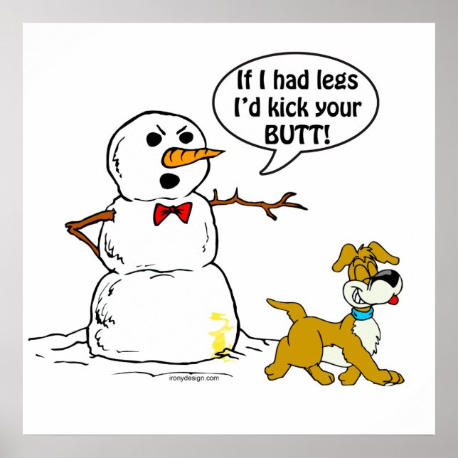 Dog Pees on Snowman Cartoon Poster (Front)