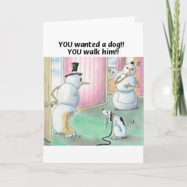 Dog Pees on Snowman Holiday Card (Front)