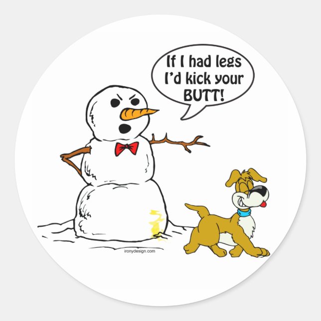Dog Pees on Snowman Joke Classic Round Sticker (Front)