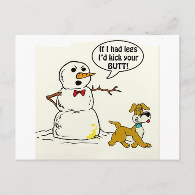 Dog Pees on Snowman Postcard (Front)
