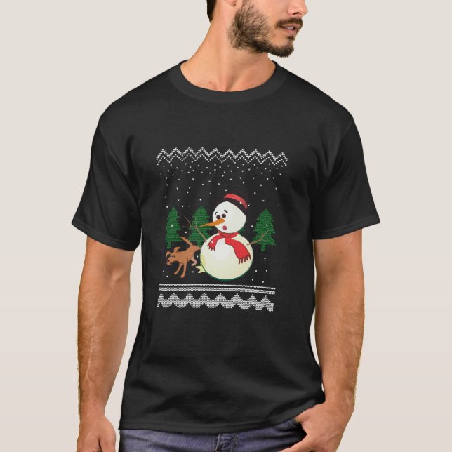 Dog Pees On Snowman Ugly Christmas Xmas Sweater  (Front)