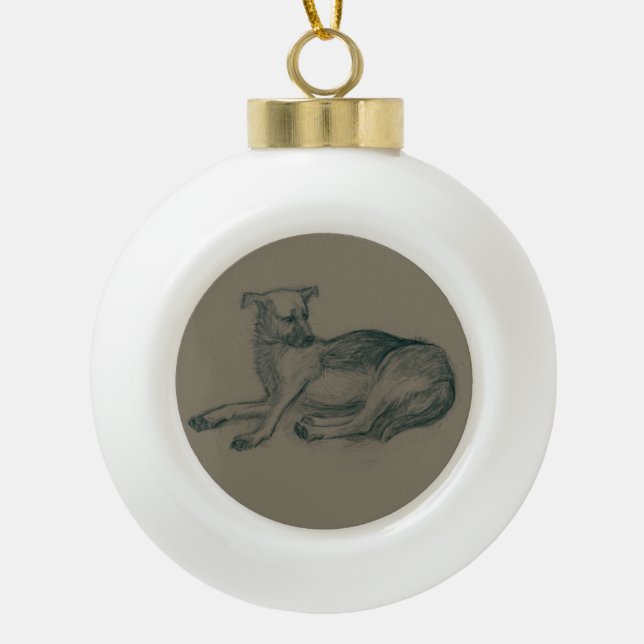 Dog. Pencil drawing. Ceramic Ball Christmas Ornament (Front)