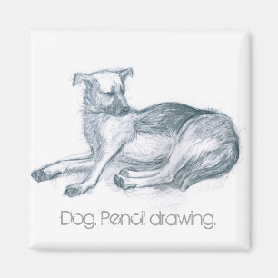 Dog. Pencil drawing. Magnet