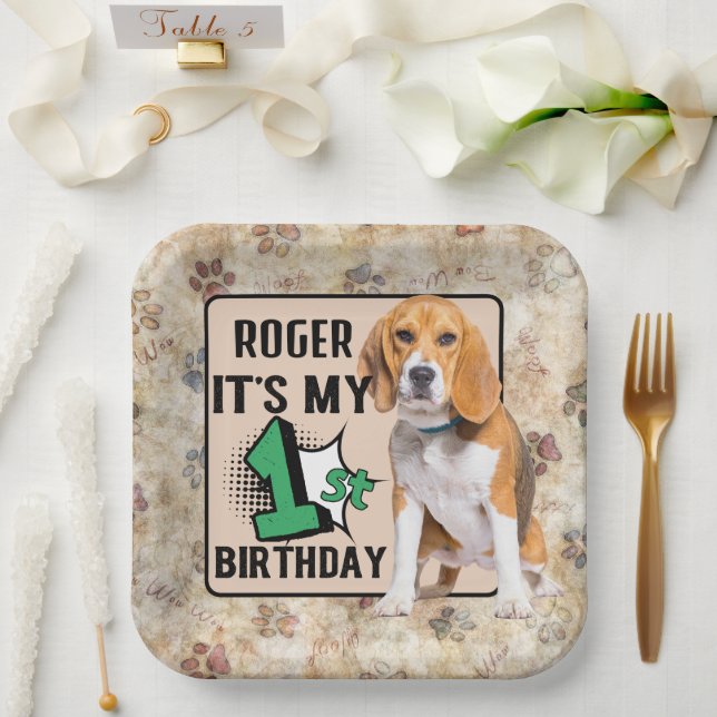 Dog Personalised 1st birthday party Paper Plates (Wedding)