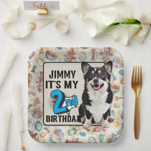 Dog Personalised 2nd birthday party  Paper Plates