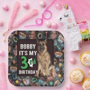 Dog Personalised 3rd birthday party   Paper Plates