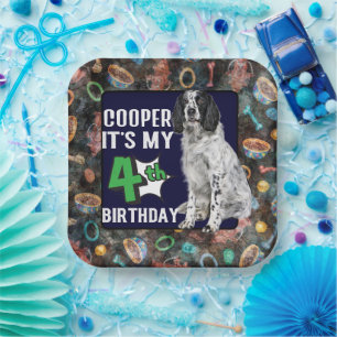 Dog Personalised 4th birthday party Paper Plates