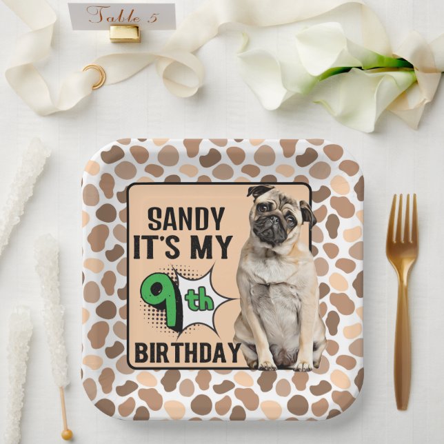 Dog Personalised 9th birthday party  Paper Plates (Wedding)
