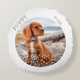 Dog Pet 2 Photos Star Pattern Christmas Round Cushion