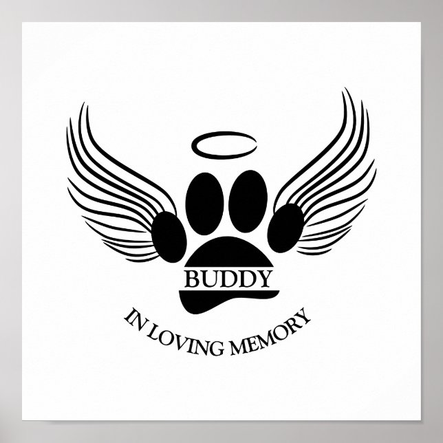 Dog Pet Angel Wings Memorial Custom Name Poster (Front)