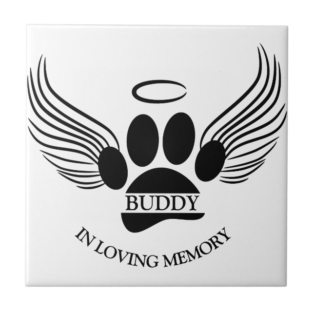 Dog Pet Angel Wings Memorial Custom Name Tile (Front)