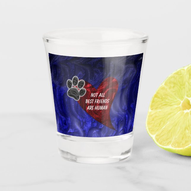 Dog Pet Best Friend Red Heart Puppy Paw Print Shot Glass (Front)