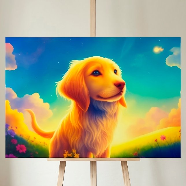 Dog Pet Colourful Meadow Sky Summer Animals Canvas Print (Creator Uploaded)