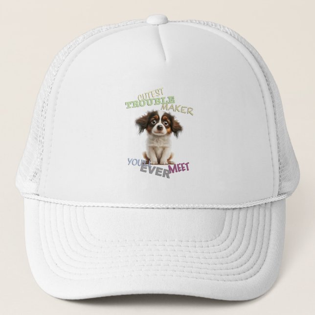 Dog Pet Cuttest Trouble Maker Cute Adorable Funny  Trucker Hat (Front)