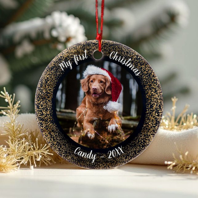 Dog Pet First Christmas Photo Circle Frame Ceramic Tree Decoration (Creator Uploaded)