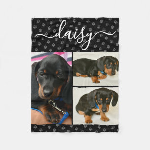 Dog Pet Lover Photo Collage Pawprint Fleece Blanket