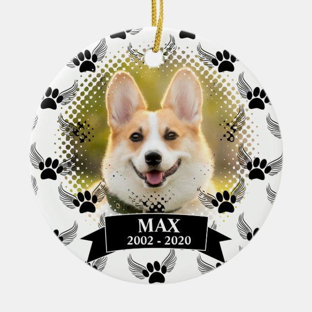 Dog Pet Memorial Custom Black And White Ceramic Tree Decoration (Front)