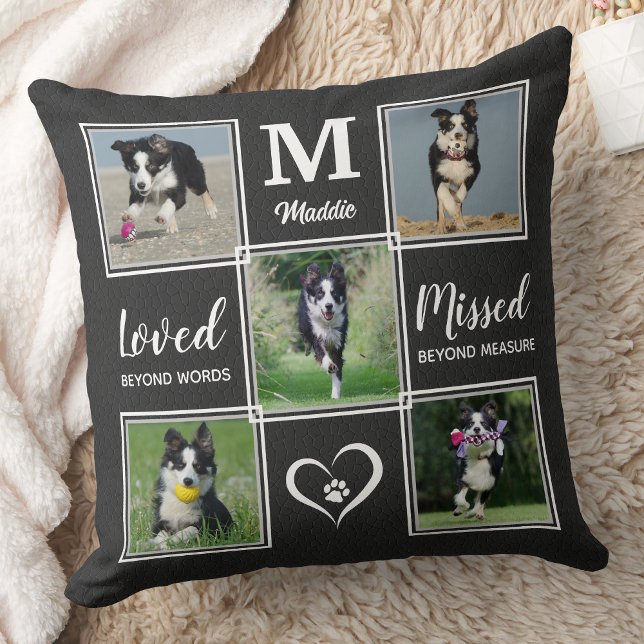 Dog Pet Memorial Pet Loss Keepsake Photo Collage Cushion (Creator Uploaded)