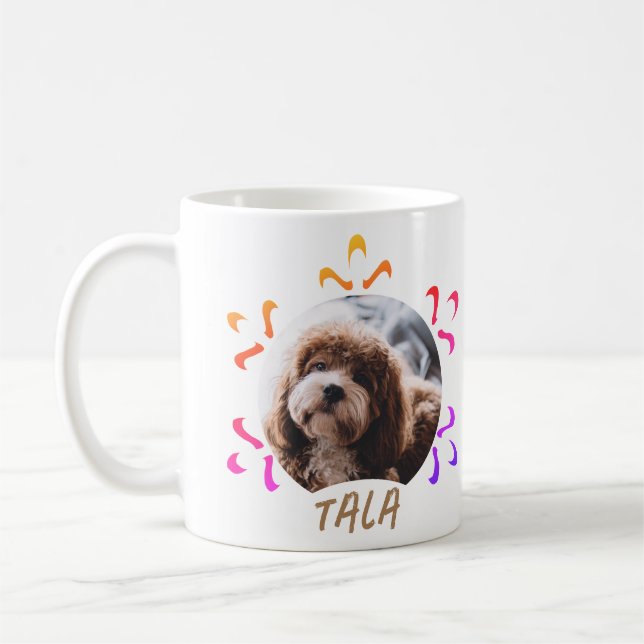 Dog Pet Name Photo Colourful Snowflake Coffee Mug (Left)