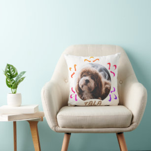 Dog Pet Name Photo Colourful Snowflake Cushion