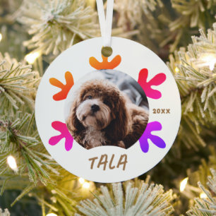 Dog Pet Name Photo Colourful Snowflake Metal Tree Decoration