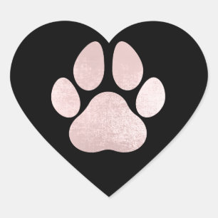 Dog Pet Paw Rose Black Glitter Heart Spark Sticker