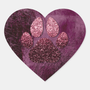 Dog Pet Paw Rose Burgund Glitter Heart Spark Heart Sticker