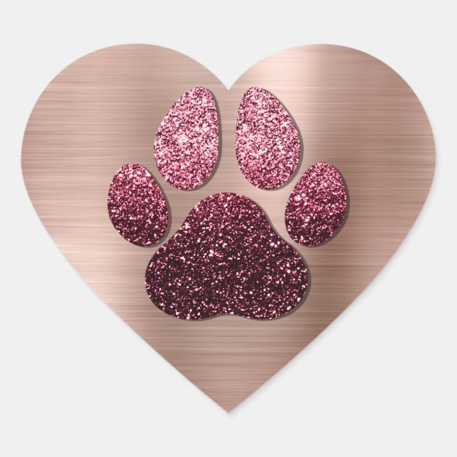 Dog Pet Paw Rose Burgund Glitter Heart Spark Heart Sticker (Front)